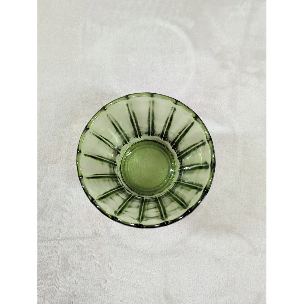 Vintage Green Ribbed Glass‎ Votive Candle Holder Scalloped Rim Emerald 3.5 Inch